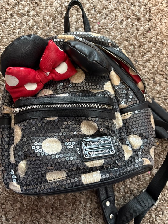 Loungefly Black Sequin Polka Dot Minnie Ear Backpack with Red Bow main image 4